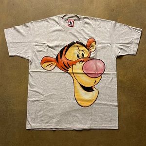 Vintage 90s Winnie The Pooh Tigger Tee Shirt Disney‎ Mickey Big Face Print